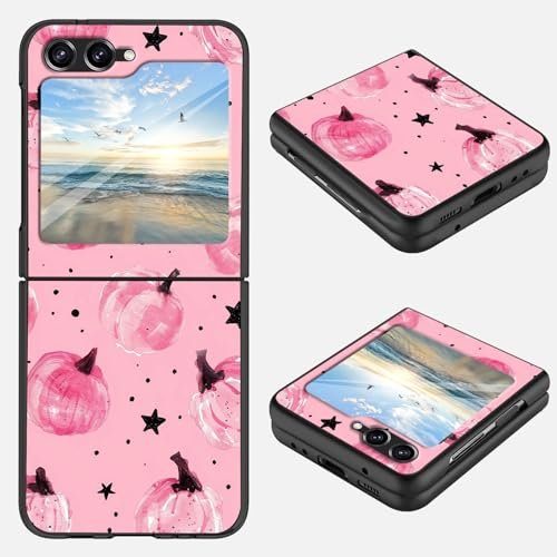 RMJKXQZG Schutzhülle für Samsung Galaxy Z Flip 5, ultradünn, mattes Polycarbonat mit vollständigem Paketschutz [Anti-Fall] [kratzfest], HD-Hülle für Z Flip 5 (2023) 6,7 Zoll, rosa Kürbis-Stern