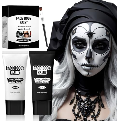 Miioto Maquillaje Halloween Blanco, Pintacaras Adulto , Pintura Cara Halloween, Adecuado para Maquillaje de Teatro, Halloween, Carnaval, Pintura Corporal y Facial en Fiestas