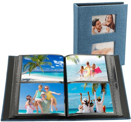 Fotoalbum Einsteckalbum 10x15, 200 Fotos, Photo Album Zum Einstecken, Leinen Einsteckalben für Hochzeit Familie (Blau)