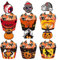 Halloween Cupcake Toppers Wrappers 24 Stück Halloween Cupcake Dekor Halloween Muffins Kuchen Deko Kürbis Ghost Fledermäuse Horror Cupcake Topper Dekor für Halloween Mottopartys Kuchen Muffins Desserts