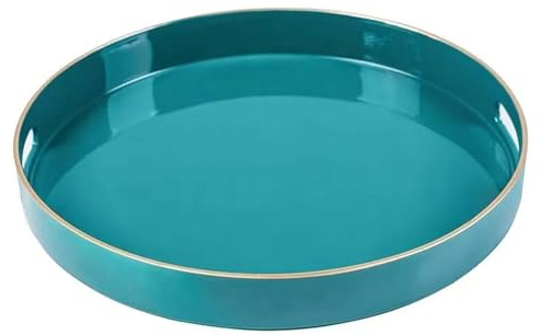 Fuukou Grünes Serviertablett für Ottomane, elegantes, rundes Kunststoff-Serviertablett mit Griffen, runde Ottoman-Tabletts, Couchtisch-Tabletts für Wohnzimmer, Heimdekoration, 33 cm