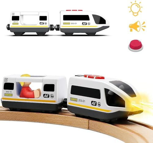 TOPLIVING Batteriebetriebenes Eisenbahnschienenset aus Holz, Spielzeug, hohe Geschwindigkeit, für Kleinkinder im Alter von 3 4 5 Jahren, Jungen, Kinder, Magnetkupplungen, Stadtfahrzeug mit Figuren