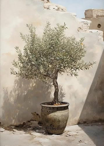Yocheng Vintage Minimalistische Wandkunst Italien Olivenbaum In Vase Leinwand Malerei Poster Drucke Stillleben Botanische Antike Home Room Decor 50x70cm ohne Rahmen