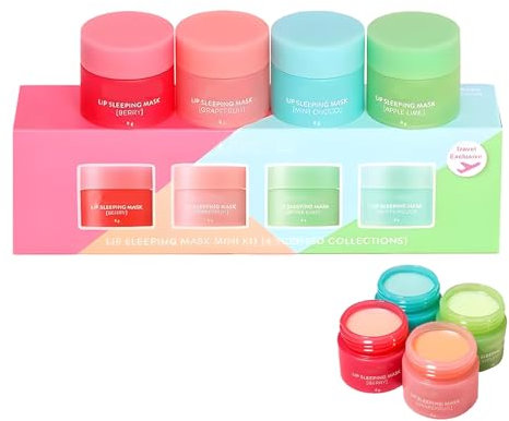 4PC Masque pour les lèvres Masque de sommeil pour les lèvres, Masque Crème hydratante de nuit pour les lèvres, Coffret soin des lèvres pour les lèvres sèches, Gercées et qui pèlent