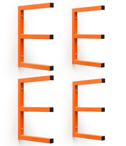Leekimid Wall Mount Wood Organizer and Lumber Storage Metal Rack 3-Level 4 Pack Orange
