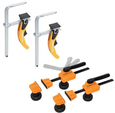 POWERTEC 72242 Bench Hook Clamp Set with Quick Release Ratchet Clamps for 19mm Bench Hook Holes and MFT/Guide Rail System