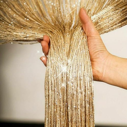 2 Pack Home Decor Sequin Curtain for Doorway,Door String Curtains,Closet Bedroom Blind Living Room Divider,Window Wall Panel Fringe Backdrops Sheer no Beads Beaded Decorative Crystal (Gold)