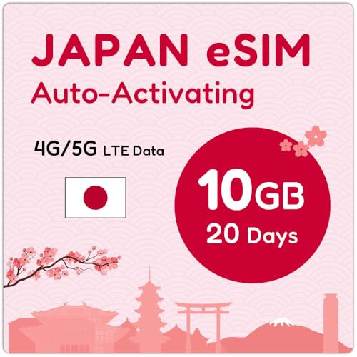 Japan eSIM 20 Tage 10GB |eSIM-QR-Code Wird innerhalb von 24 Stunden nach dem Versand per E-Mail gesendet|QR-Code scannen und sofort nutzen|Automatische Aktivierung|Nur Daten, kein Sprachdienst