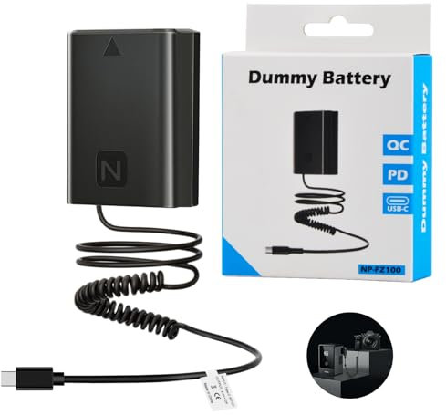 NP-FZ100 Dummy Battery with USB Type-C Cable for Sony A7 III, A7 IV, A7S III, A7R III, A7R IV, A7R V, A7C, A7C II, A7CR, A6600, A6700, A1, A9, A9 II, ZV-E1, FX3, FX30 Cameras