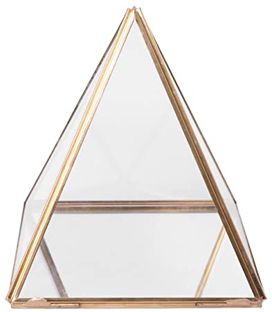 Okeeyseda Joyero de Cristal Caja Decorativa GeoméTrica Dorada Soportes de Anillo de PiráMide de Cristal GeoméTrico para Regalo de CumpleañOs de Boda L