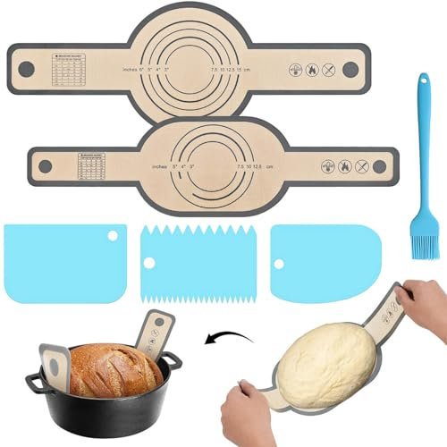 Ptyism 2 Pièces Tapis de Cuisson pour Pain (Avec 3 Dough Scraper and 1 Spice Brush) Tapis Cuisson丨Tapis de Cuisson Pain pour Transférer la Pâte, Outil Cuisson