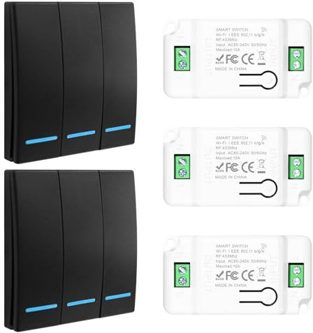 Interruttore senza fili della luce, interruttore wifi, interruttore smart, interruttore alexa, 433Mhz 220V interruttore wireless, Interruttori luci da parete Portata 100 m, Controllo Vocale/Timer - D