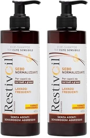 RestivOil Fisiologico Shampoo Nutriente per Capelli, Olio Fisiologico con Azione Idratante Protettiva e Riparatrice, per Capelli da Normali a Grassi, 400 ml (Confezione da 2)