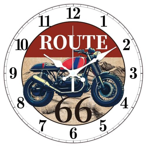 CHGCRAFT Retro Motorrad Muster Wanduhr 12 Zoll Nicht Tickende Uhren Runde Wüste Wanduhr Hängend Batteriebetrieben für Schlafzimmer Wohnzimmer Küche Büro