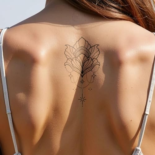 Inkster Tattoo - Geometrischer Lotus - vegane & wasserfeste Temporäre Tattoos für Erwachsene - EU-Kosmetikzertifizierte Farbe - revolutionäres 2 Wochen Tattoo | Premium Klebetattoos