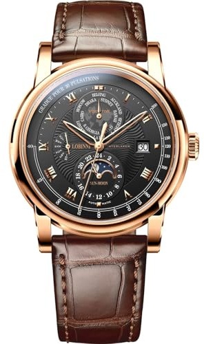LOBINNI Herren-Armbanduhr, automatisch, mechanisch, Woche, Kalender, 24-Stunden-Anzeige, Saphirglas, Lederband, Business-Uhren für Herren, luxuriöses Geschenk für Herren