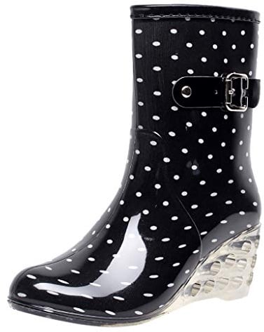 LOIJMK Stivali di gomma da donna con tacco, da lavoro, impermeabili, da pioggia, da giardino, da lavoro, bianco, 37 EU