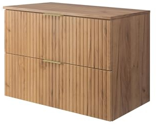 3xE Living Mueble de Lavabo, Roble Craft, 80 x 57 x 46 cm, Tirador Dorado + Encimera