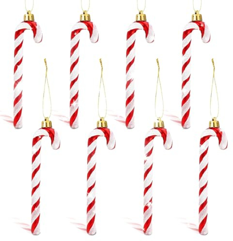 8 Stück Glitzer Weihnachtsbaum Deko Rot Zuckerstangen Anhänger 14CM Weihnachtsbaumschmuck Zuckerstange Weihnachten Deko Christbaumschmuck Baumschmuck Weihnachten