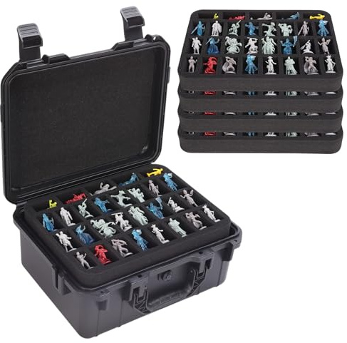 Mumlicha Sturdy Hard Shell Miniature Figure Storage Case with 4 Foam Layer, 116 Slot Miniatures Transport Case Compatible with Warhammer 40k and DND Minis, RPG Miniature Carrying Case