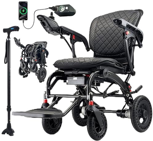 Juodkeo Ultraleichter faltbarer Elektrorollstuhl mit Licht und Stock, nur 28,6 lbs, ergonomischer bequemer Sitz, für Senioren, Behinderte