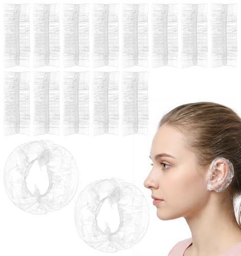 200 Pcs Ear Covers for Shower, Disposable Plastic Ear Covers for Hair Dye, Showering, and Hair Dryer, Soft Elastic & One Size Fits Most Women & Men, Disposable Clear Plastic