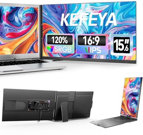 KEFEYA 15.6” Laptop Screen Extender fits A-ll Laptops 120% sRGB FHD 1080P IPS Upgraded Removable Portable Monitor Laptop Monitor Extender Plug-Play for Mac, Windows, Chrome, Android