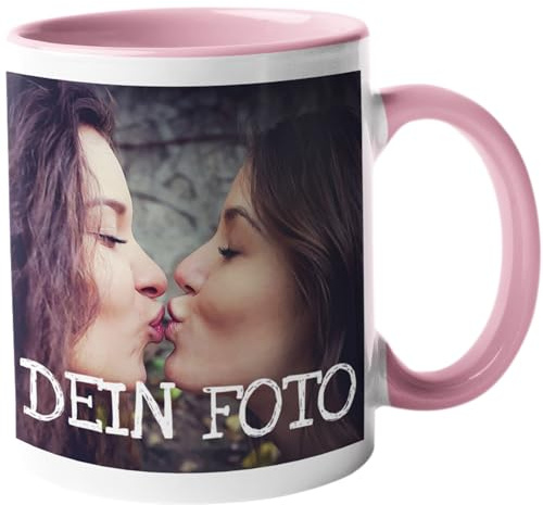 Tassenteam Fototasse bedrucken lassen - Tasse mit Wunschfoto personalisieren - Kaffeetasse selbst gestalten mit Bild - Werbetasse mit Foto oder Logo (rosa)