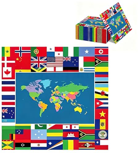 40 Stück Weltkarte Papier Servietten, 33 x 33 cm, Flaggen der Welt Geburtstag Servietten, Praktische Länderflaggen Papierservietten, für Geburtstag Mottopartys Weltflaggen Party Deko
