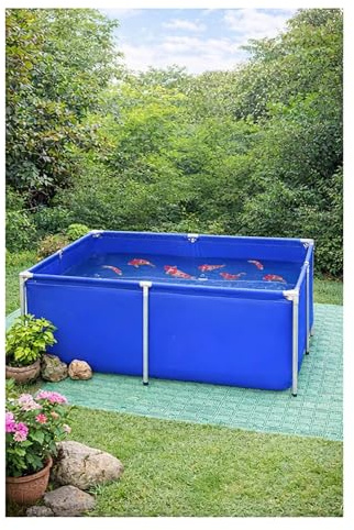 Grand étang à poissons hors sol, piscine en toile PVC épaisse avec cadre en acier galvanisé. Piscine extérieure de conteneur d’aquarium for le stockage de Koi et d’eau(Blue,78.7x78.7x27.6in)