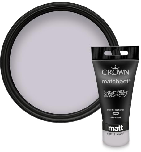Crown WALLS & CEILINGS Lilac Matt Paint Tester - Sample 40ml | Try Soft Blossom before you buy. See the true colour on your wall, in your own light. Low VOC, low odour, breatheasy