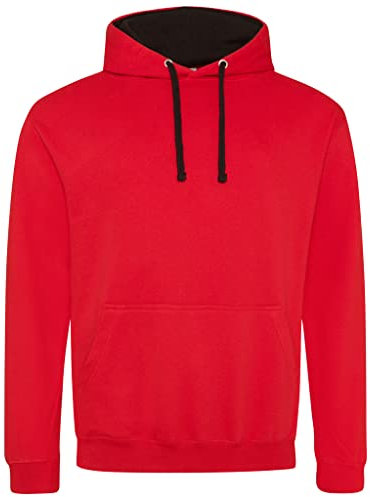 AWDis Men's Varsity Hoodie, Multicoloured (Fire Red/Jet Black), X-Small