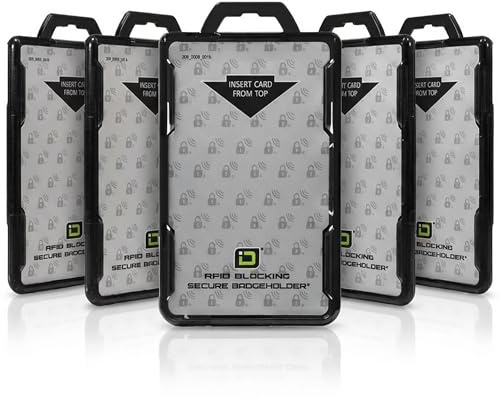 ID Stronghold - Pack of 5 - RFID Blocking Secure Badge Holder - Duolite 2 Card ID Holder - Poly Carbonate - Heavy Duty Plastic ID Badge Holder - USA Molded and Assembled - FIPS 201 Approved