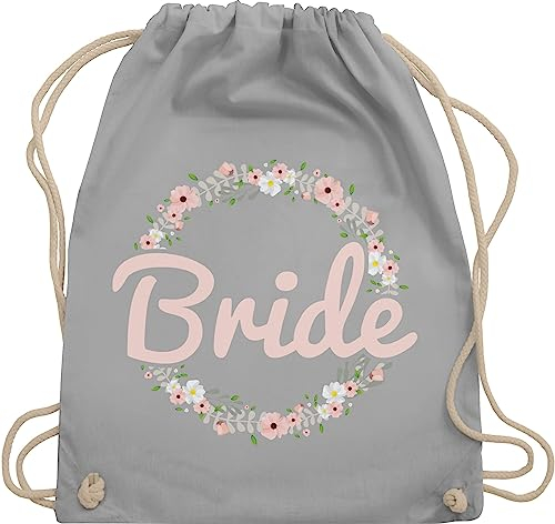 Shirtracer Turnbeutel Rucksack - JGA Junggesellenabschied Frauen - Bride Blumenkranz rosé - Unisize - Hellgrau - bachelorette party accessories brauttaschen jungesselnabschied bripe juterucksäcke