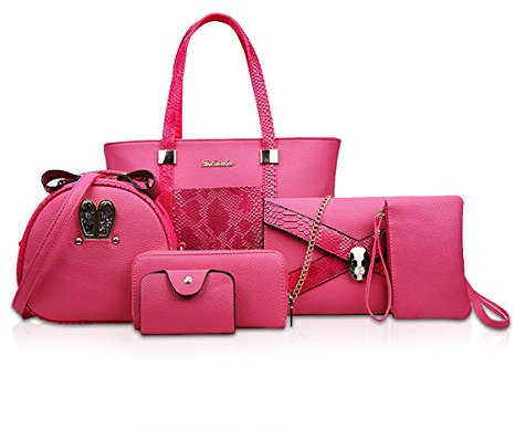 NICOLE&DORIS Handtaschen Damen 6 Stück Geldbörse für Damen Top-Griffe Umhängetaschen Brieftaschen Rose