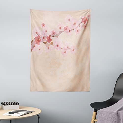 ABAKUHAUS Japonais Tapisserie, Rose de fleurs de cerisier, Décoration murale en tissu pour chambre à coucher salon dortoir, 110 x 150 cm, Rose Tendre