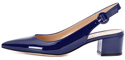 elashe Escarpins Femmes Mignon à Petit Talon Moyen Bloc et Bride Cheville avec Boucle Navy EU42