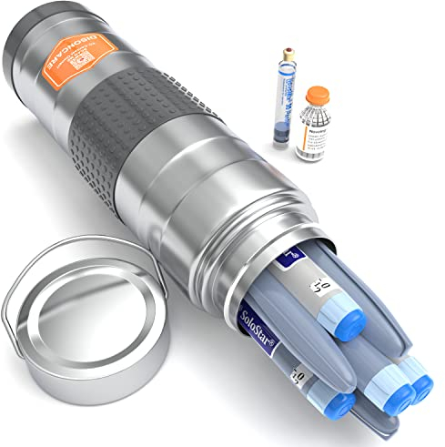 DISONCARE 74h 7 Stylos Trousse Isotherme Insuline 316L,TSA Approuvé Pochette Isotherme Medicaments Voyage Diabetique pour Stylo Vaccin Seringues TempéRature Observable-avec 2 Glacières