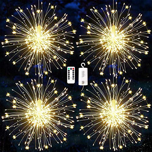 4 Pack Firework Lights, 120 LED Firework Lights, outdoor garden lighting ,Christmas String Lights waterproof 8 modes Battery Powered with remote control for Garden, Christmas, Party ,outdoor ,Indoor