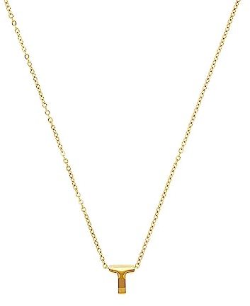 Amor Kette mit Anhänger Edelstahl Unisex Damen Herren Halsschmuck, 40+5 cm, Gold, T, Kommt in Schmuck Geschenk Box, 2026820