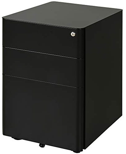 Vinsetto Rollcontainer mit 3 Schubladen mobiler Aktenschrank mit Rollen abschließbar Büroschrank mit Hängeregistratur Stiftfach, Bürocontainer für Büro, Homeoffice, 39 x 48 x 59 cm Schwarz