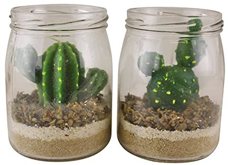 Set of 2 Cacti Tea Lights in Glass Jars