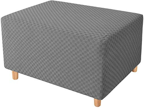 NOPEXTO Ottomane Bezug,Ottoman Slipcover,Hockerbezug Quadratische Stuhlhusse Stuhlbezug Stretch Husse Für Sitzhocker (Groß,Hellgrau)