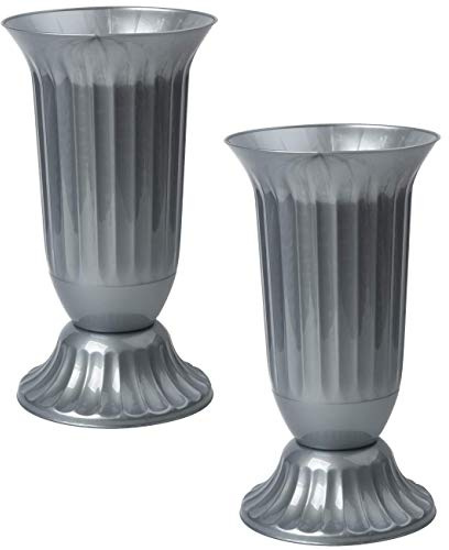 2X Außen Vase für Garten oder Grab in runder Form sehr robustem Kunststoff mit abnehmbarem Stand-Fuß