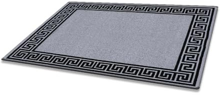 Prime Linens Super Absorbent Door Mat Non Slip - Heavy Duty Washable Doormats Floor Mats For Kitchen Office Chair Front Door Matt Indoor Outdoor | 40 X 60 cm - Greekey Silver & Black