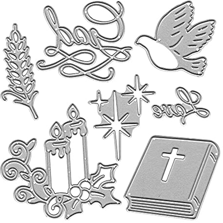 Metall Kreuz Buch Stanzschablonen, Friedenstaube Kerze Stanzformen Prägeschablonen Vorlage Form für Karten Scrapbooking und DIY Handwerk Album Papier Karte Dekor