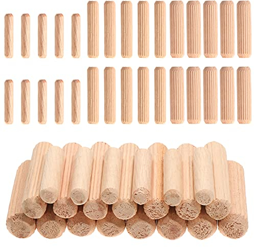 Faankiton 650 Pezzi Tasselli in Legno 6x30/8x40/10x40 mm, Scanalate in Legno, Perni di Legno Duro Perno Scanalato, Spine Legno per Progetti di Artigianato di Mobili e Fai Da Te
