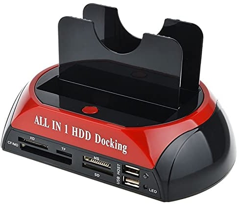 RIWPKFH Hard Drive Docking Station USB 2.0 To 2.5 3.5 Inch SATA IDE Dual Slots External HDD SSD Enclosure with Card Reader and USB Hub