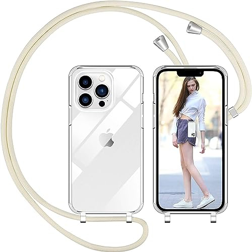 Nupcknn Liquid Silikon Handykette Hülle für iPhone 13 Pro Hülle Necklace(abnehmbar) Hülle mit Kordel zum Umhängen Handy Schutzhülle mit Band(Beige, 6.1)