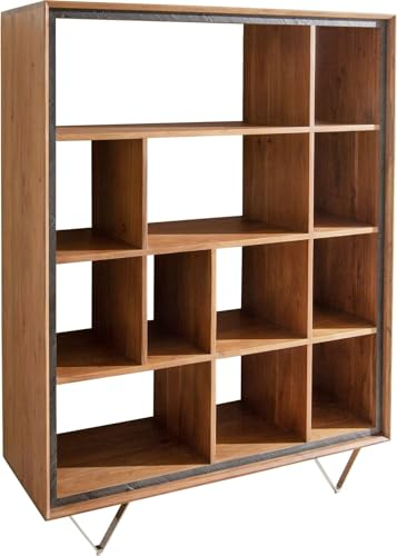 DELIFE Bücherregal Stonegrace Akazie Natur 115x150 12 Fächer Steinfurnier V-Fuß Highboard